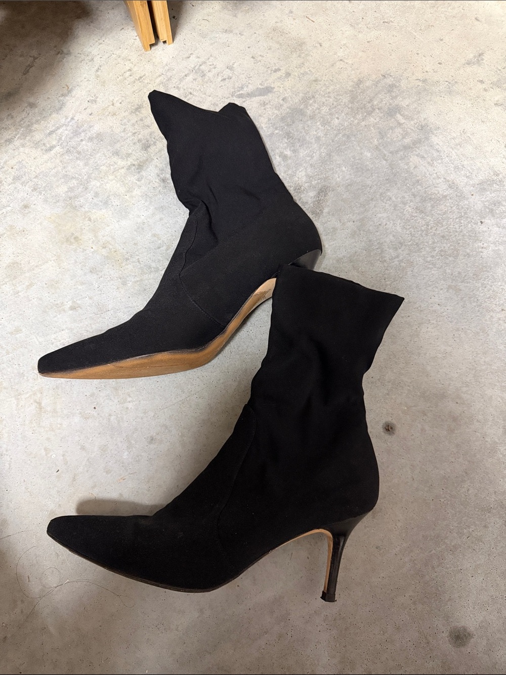 Stuart Weitzman Black Pointed Sock Booties with Stiletto Heel